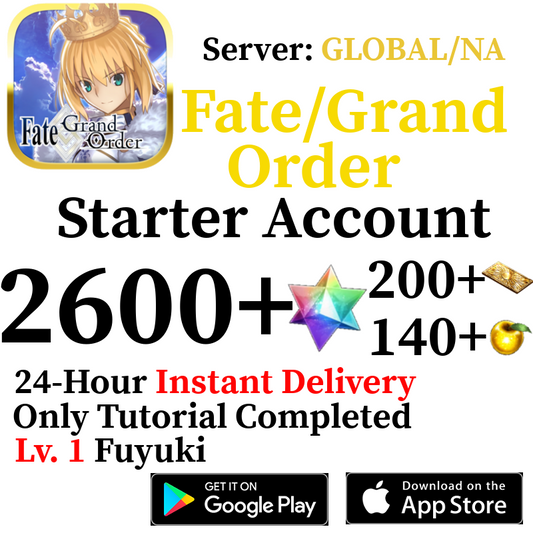 [ENGLISH/GLOBAL/NA][INSTANT] 2600+ SQ Fate Grand Order FGO Lv. 1 Starter Reroll Account