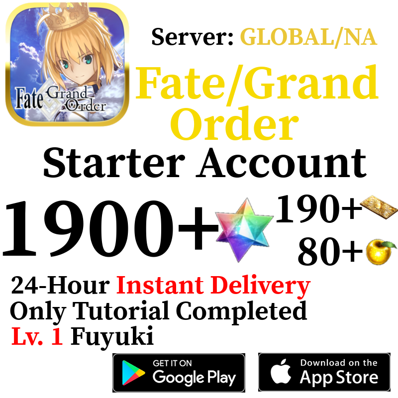 [ENGLISH/GLOBAL/NA][INSTANT] 1900+ SQ Fate Grand Order FGO Lv. 1 Starter Reroll Account