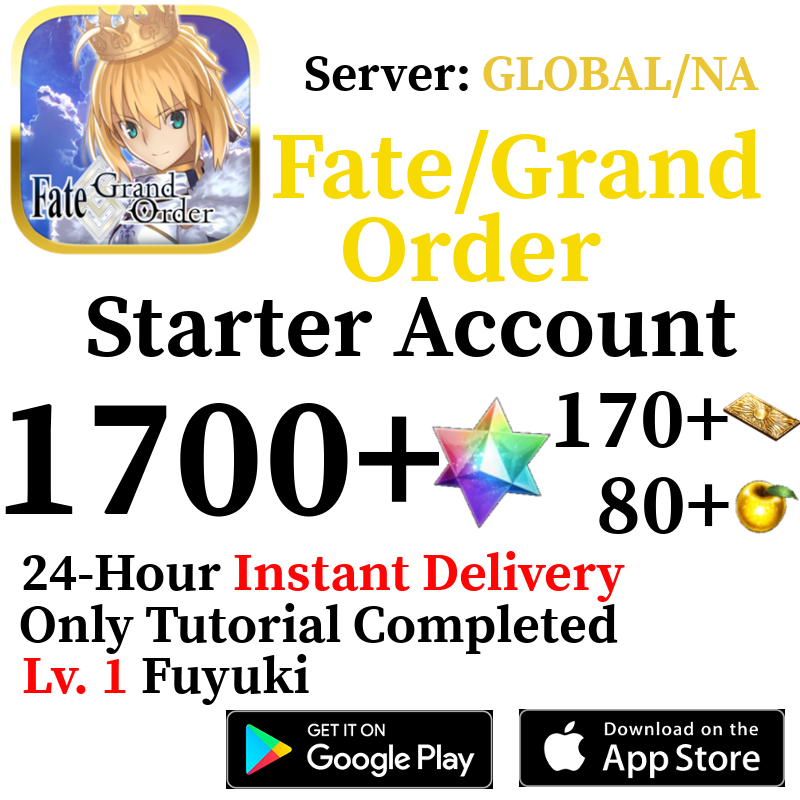 [ENGLISH/GLOBAL/NA][INSTANT] 1700+ SQ Fate Grand Order FGO Lv. 1 Starter Reroll Account