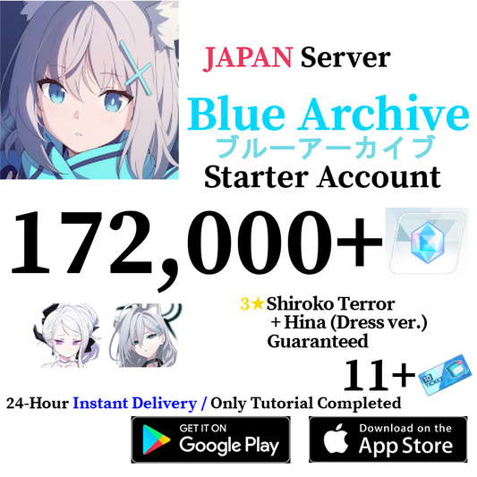 [JP] [INSTANT] 172000+ Gems + 3⭐Hina Dress 3⭐Shiroko Terror | Blue Archive Starter Reroll Account