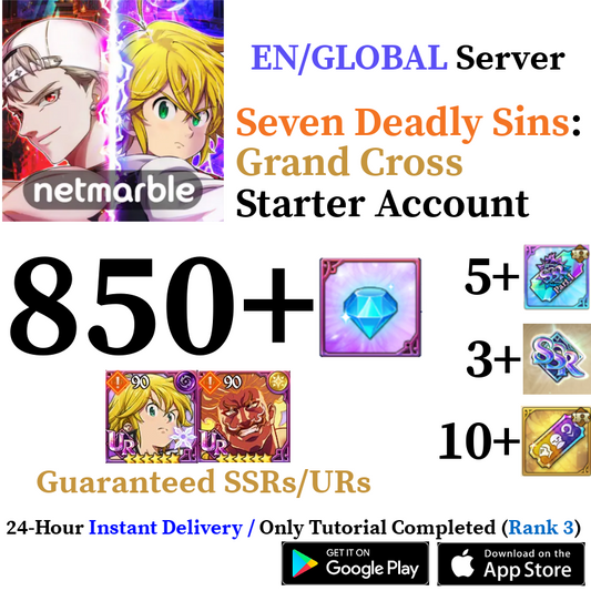 [GLOBAL] [INSTANT] 850+ Diamonds Seven Deadly Sins 7DS Grand Cross Starter Reroll Account