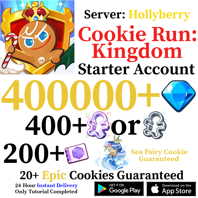 [GLOBAL/Hollyberry] 400,000+ Gems Sea Fairy Cookie + Random High Rarity Cookie Run: Kingdom Starter Account