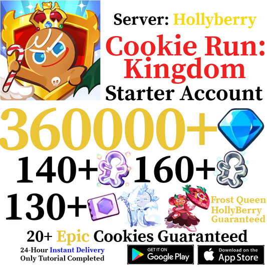 [GLOBAL/Hollyberry] Frost Queen + Hollyberry + 360,000+ Gems | Cookie Run: Kingdom Starter Reroll Account