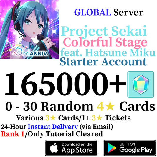 [GLOBAL] [INSTANT] 50,000-165,000+ Gems 2+ 4* Project Sekai Colorful Stage ft. Hatsune Miku PJSekai Reroll Account