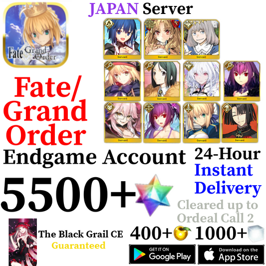 [JP] [INSTANT] Castoria + Vitch + Oberon + Skadi Summer + Lady Avalon + C.I.E.L Ciel + Ereshkigal Summer + 5500+ SQ Fate Grand Order FGO Quartz Account