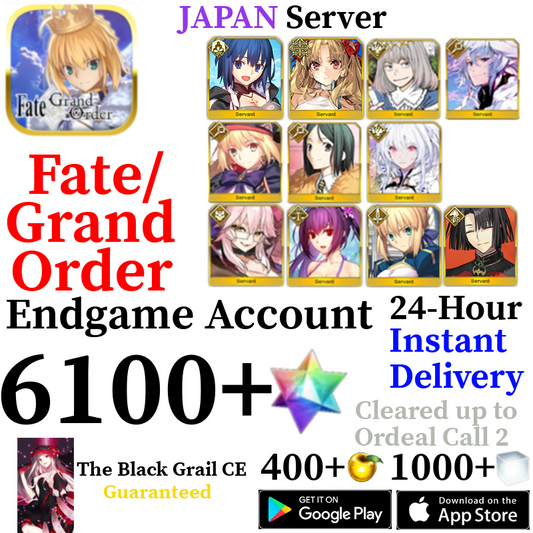 [JP] [INSTANT] Castoria + Vitch + Oberon + Skadi Summer + Lady Avalon + C.I.E.L Ciel + Ereshkigal Summer + 6100+ SQ Fate Grand Order FGO Quartz Account