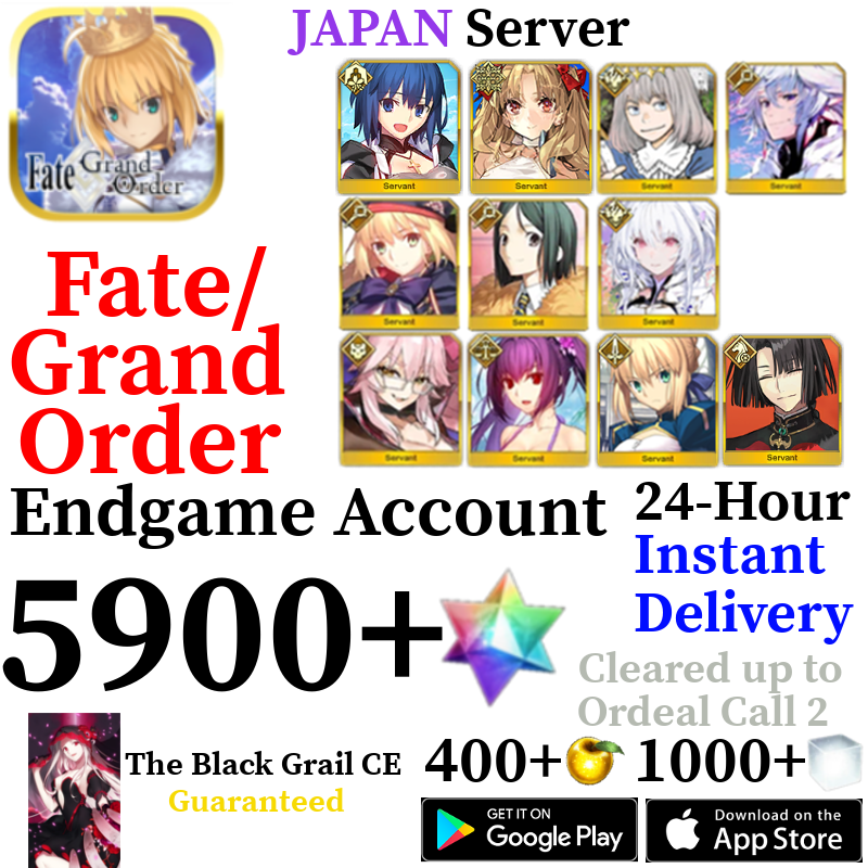 [JP] [INSTANT] Castoria + Vitch + Oberon + Skadi Summer + Lady Avalon + C.I.E.L Ciel + Ereshkigal Summer + 5900+ SQ Fate Grand Order FGO Quartz Account