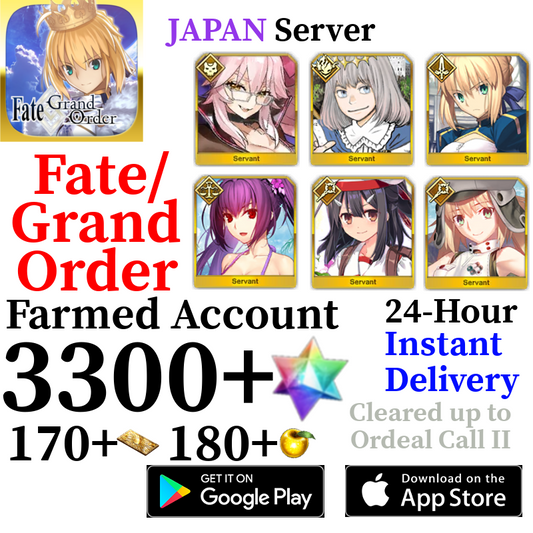 [JP] [INSTANT] Oberon + Skadi Ruler + Castoria + Vitch + Saber + Miyu 3300+ SQ Fate Grand Order FGO Quartz Account