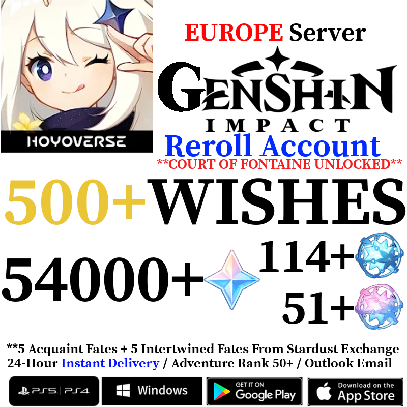 [EUROPE] [INSTANT] 54000+ Primogems Fates Genshin Impact Reroll Account