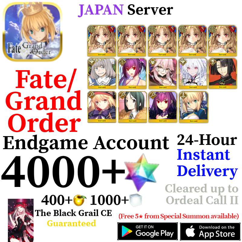 [JP] [INSTANT] NP5 Space Ereshkigal + Castoria + Skadi + Oberon + Vitch + Lady Avalon 4000+ SQ Fate Grand Order FGO Quartz Endgame Reroll Starter Account