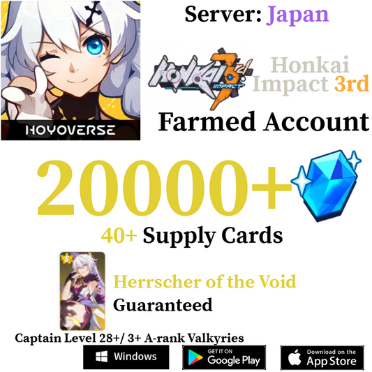 [JP][INSTANT] 20000+ Crystals Honkai Impact 3 Houkai Reroll Account