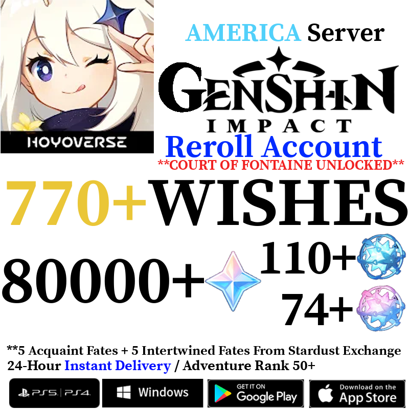 [AMERICA] [INSTANT] 80000+ Primogems Fates Genshin Impact Reroll Account