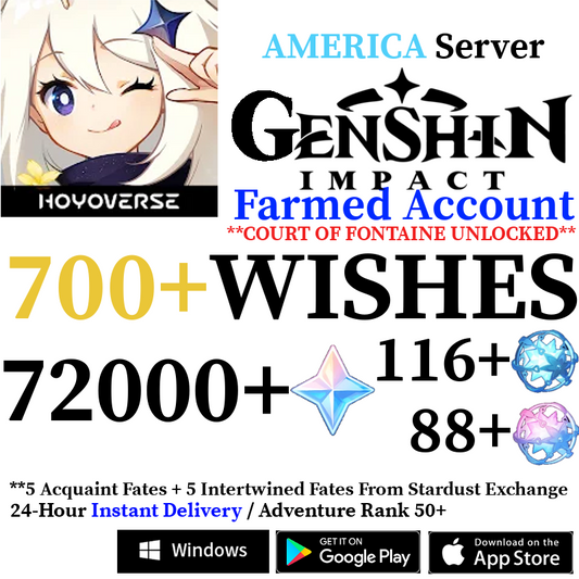 [AMERICA] [INSTANT] 72000+ Primogems Fates Genshin Impact Reroll Account