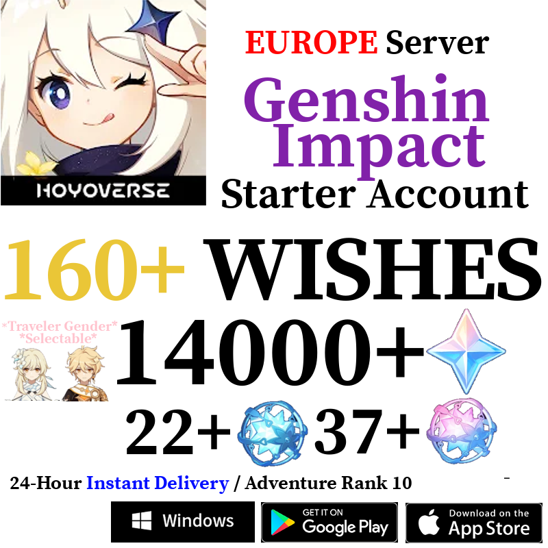 [EUROPE] [INSTANT] 14000+ Primogems Fates Genshin Impact Reroll Account AR10