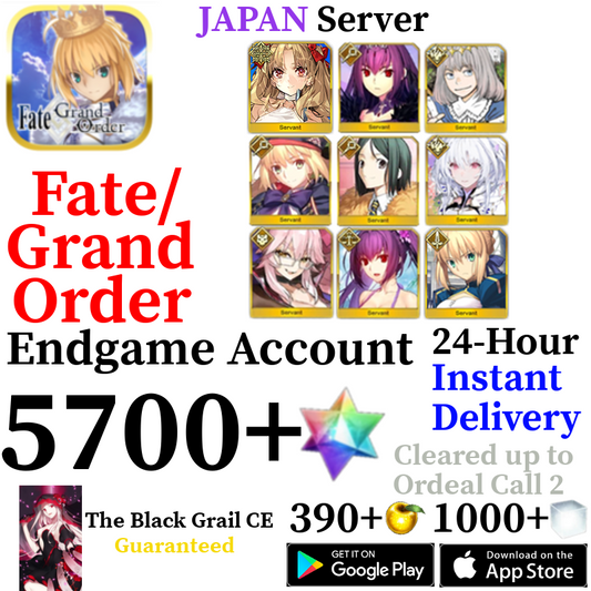 [JP] [INSTANT] Castoria + Vitch + Oberon + Skadi Ruler + Space Ereshkigal + 5700+ SQ Fate Grand Order FGO Quartz Account