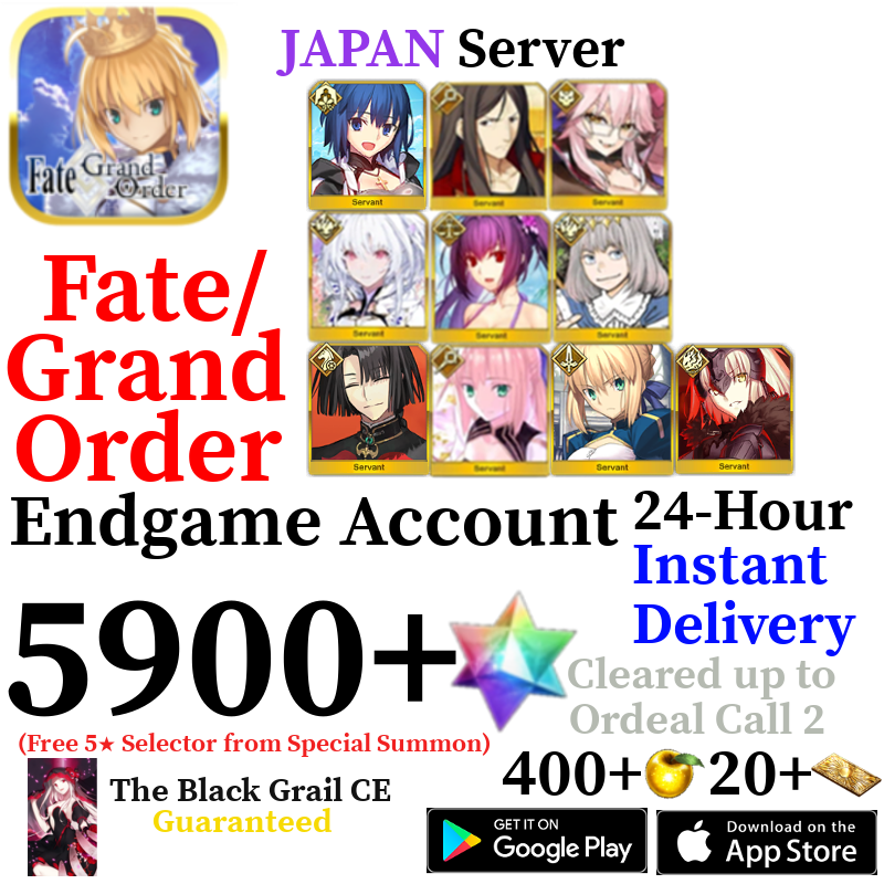 [JP] [INSTANT] Castoria + Vitch + Skadi Summer + Oberon + Jeanne Alter + Ciel 5900+ SQ Fate Grand Order FGO Quartz Account