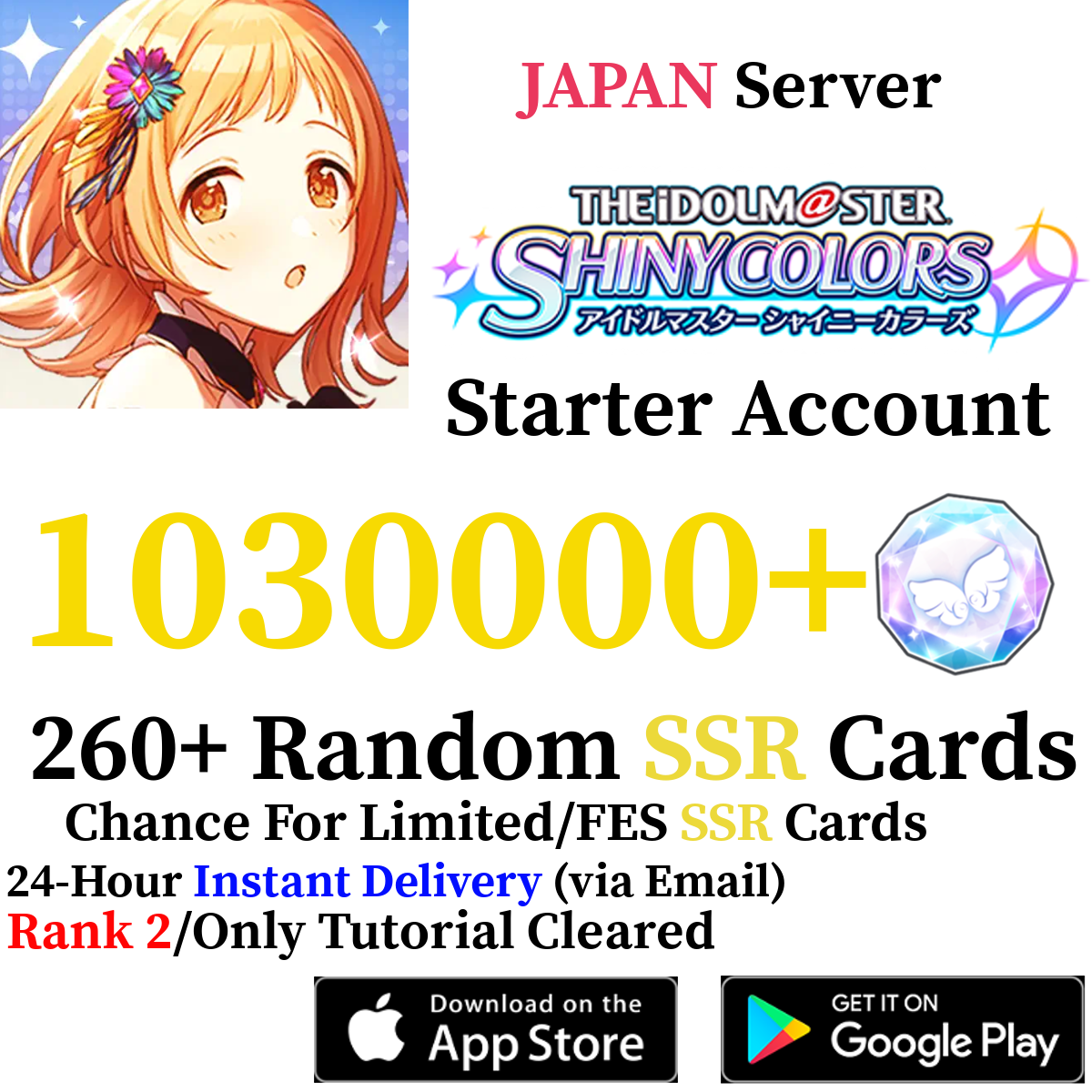 [JP] 1,030,000+ Feather Jewels | Idolmaster Shiny Colors Shanimasu Shinymas iDOLM@STER Reroll Starter Account