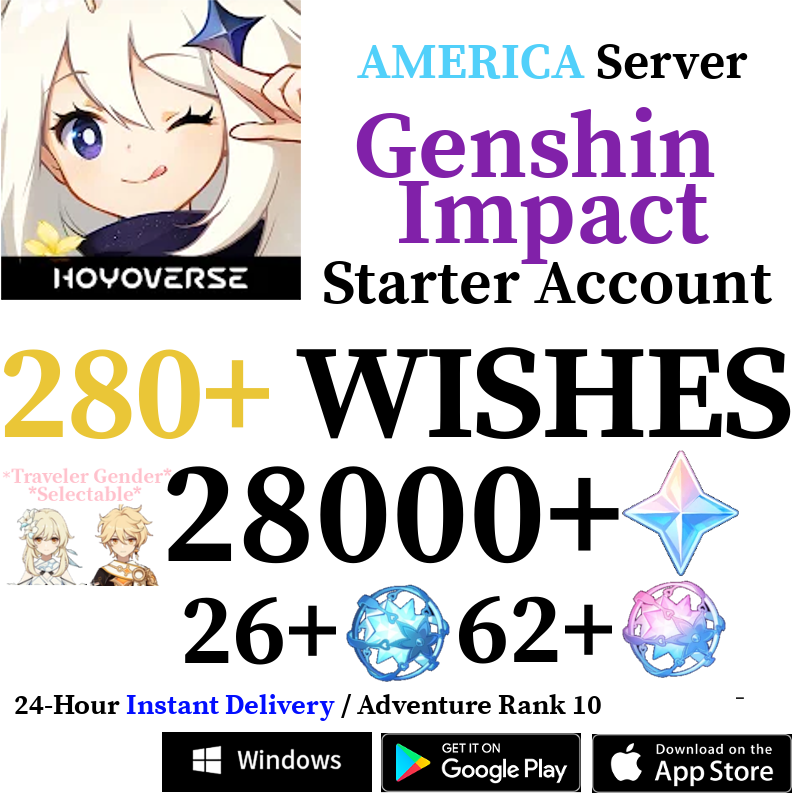 [AMERICA] [INSTANT] 28000+ Primogems Fates Genshin Impact Reroll Account AR10