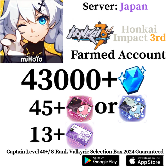 [JP][INSTANT] 43000+ Crystals Honkai Impact 3 Houkai Reroll Farmed Account