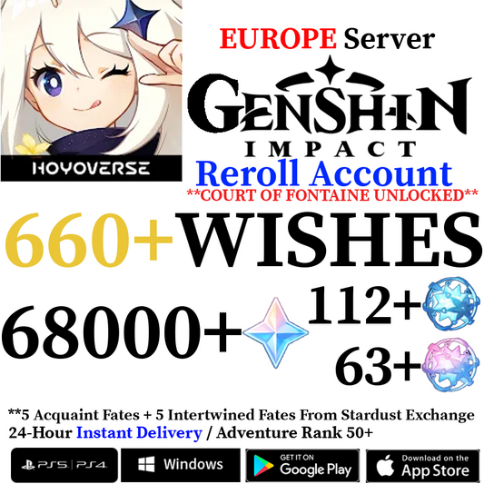 [EUROPE] [INSTANT] 68000+ Primogems Fates Genshin Impact Reroll Account