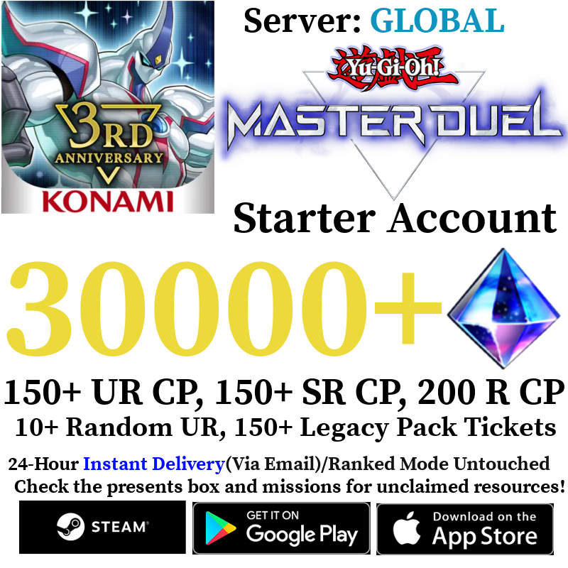 [GLOBAL] [INSTANT] 30000+ Gems Yu-Gi-Oh! Master Duel Starter Reroll Account