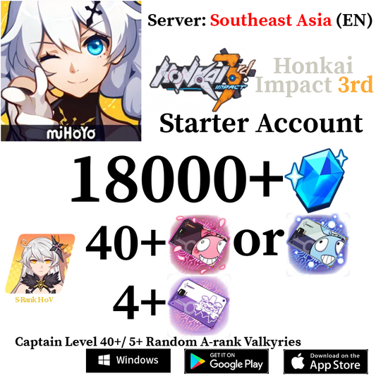 [SEA/EN][INSTANT] 18000+ Crystals Honkai Impact 3 Houkai Reroll Account