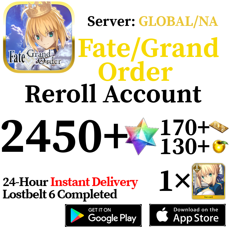 [ENGLISH/GLOBAL/NA][INSTANT] 2450+ SQ Fate Grand Order FGO Endgame Reroll Account