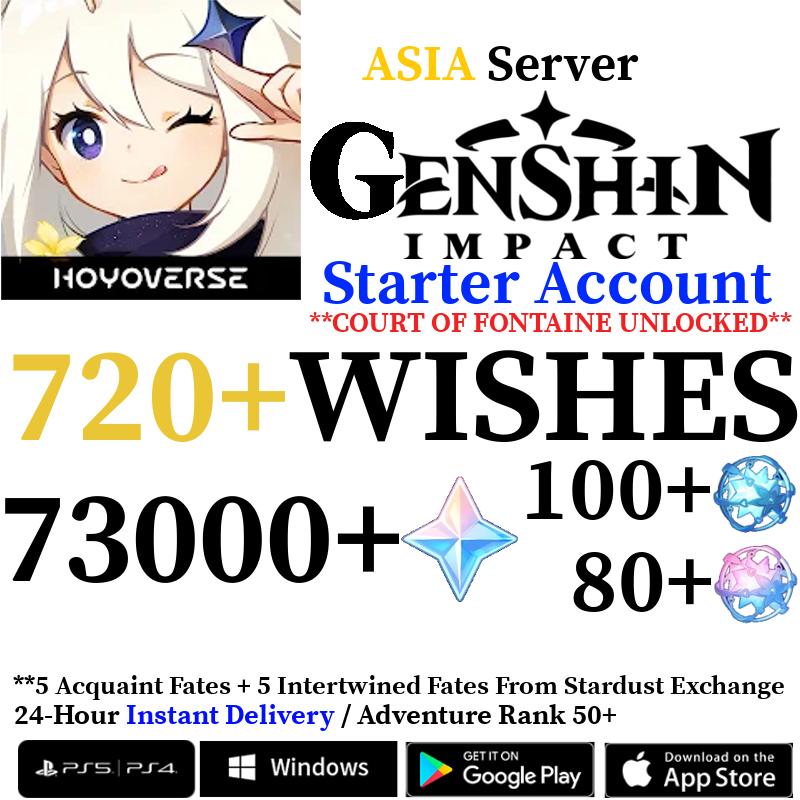 [ASIA] [INSTANT] 73000+ Primogems Fates Genshin Impact Reroll Account
