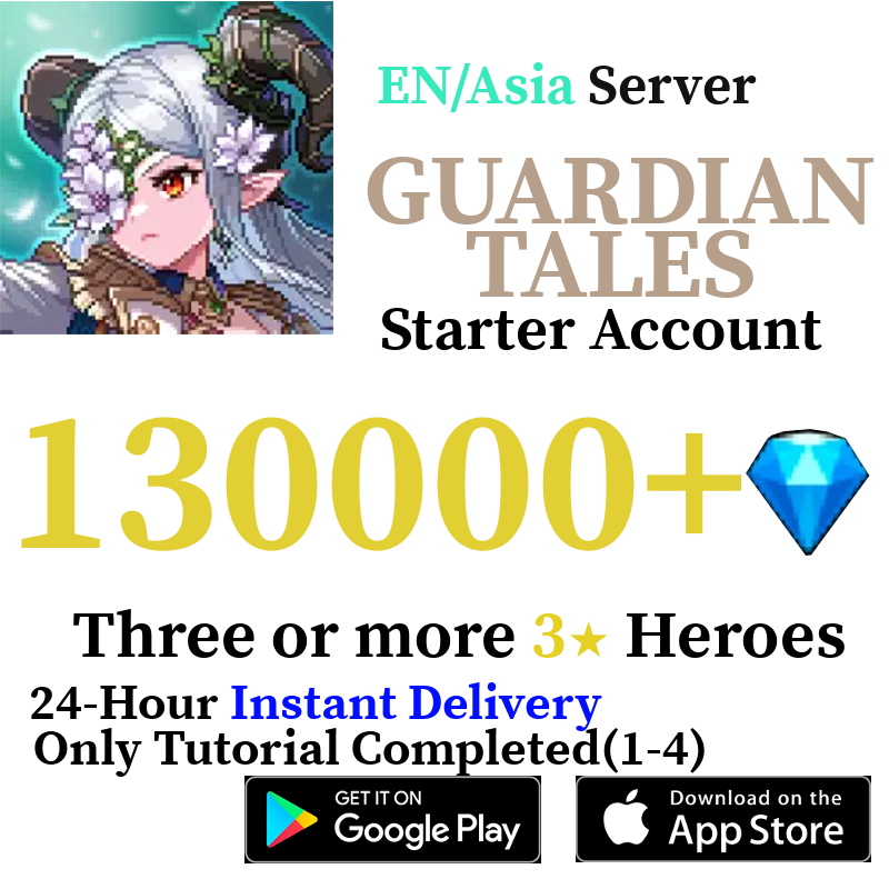 [EN/ASIA] [INSTANT] 130000+ Diamonds Guardian Tales Starter Reroll Account