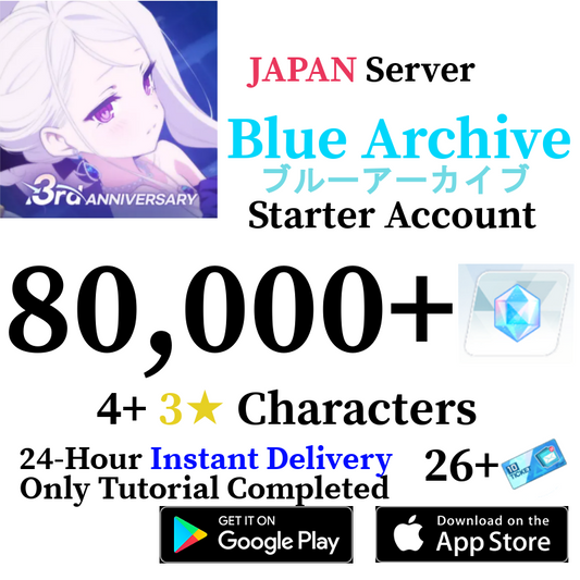 [JP] [INSTANT] 80000+ Gems, 4+ 3* | Blue Archive Starter Account