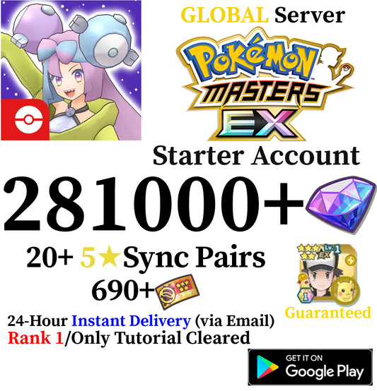 [GLOBAL] [INSTANT] 260,000-292,000+ Gems | Pokémon Pokemon Masters EX Starter Reroll Account (Android Required)