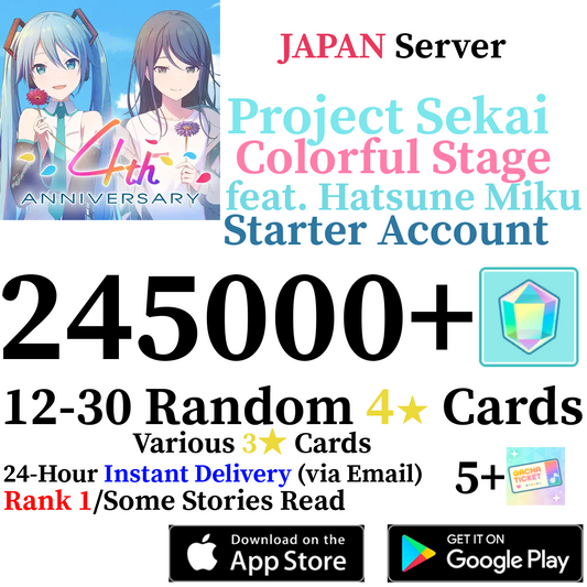 [JP] [INSTANT] 245000+ Gems Project Sekai Colorful Stage ft Hatsune Miku PJSekai Reroll Starter Account