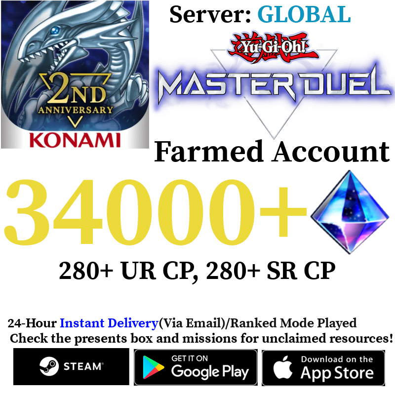 [GLOBAL] [INSTANT] 34000+ Gems Yu-Gi-Oh! Master Duel Farmed Reroll Account