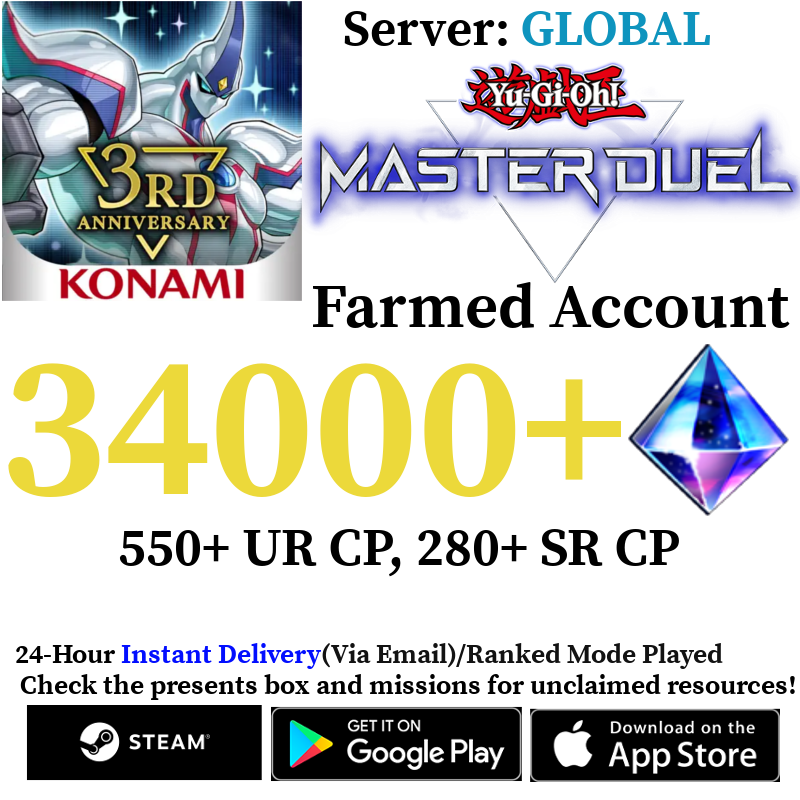 [GLOBAL] [INSTANT] 34000+ Gems Yu-Gi-Oh! Master Duel Farmed Reroll Account