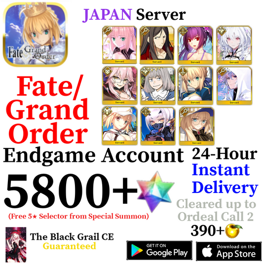 [JP] [INSTANT] Summer Castoria + Summer Melusine + Aesc + Oberon + Vitch + Skadi + Lady Avalon 5800+ SQ Fate Grand Order FGO Quartz Account