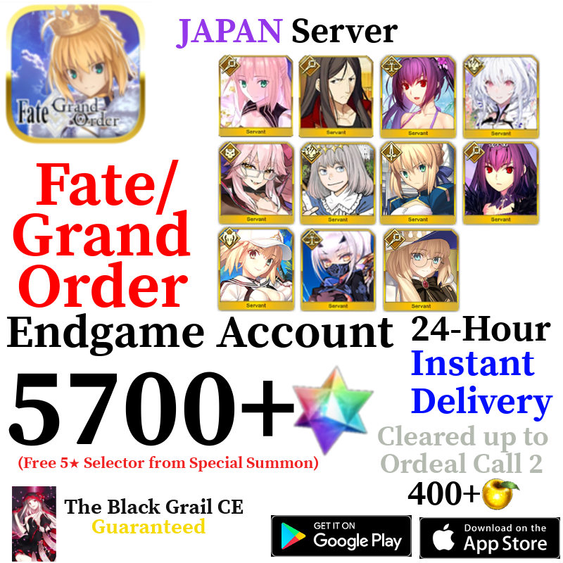 [JP] [INSTANT] Summer Castoria + Summer Melusine + Aesc + Oberon + Vitch + Skadi + Lady Avalon 5700+ SQ Fate Grand Order FGO Quartz Account