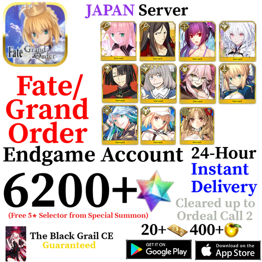 [JP] [INSTANT] Castoria + Oberon + Vitch + Skadi + Summer Castoria + Kukulkan + Space Ereshkigal 6200+ SQ Fate Grand Order FGO Quartz Account