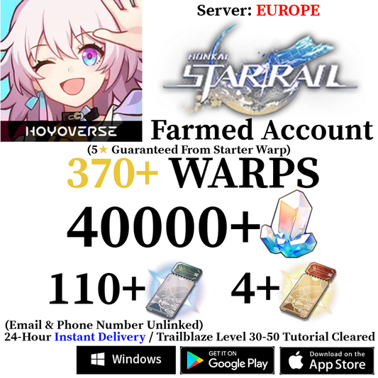 [EUROPE/EU] [INSTANT] 5000-40000 Stellar Jade, 120+ Star Rail Passes Honkai: Star Rail HSR Starter Reroll Account