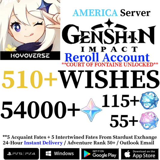 [AMERICA] [INSTANT] 54000+ Primogems Fates Genshin Impact Reroll Account