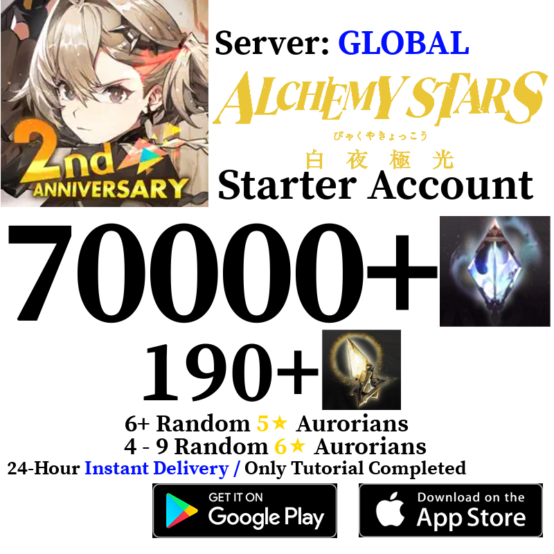 [GLOBAL] [INSTANT] 70000+ Gems, 190+ Star Flare Alchemy Stars Starter Account