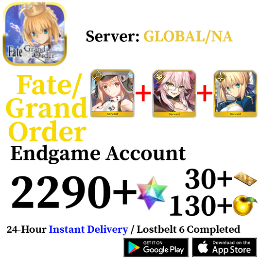 [ENGLISH/GLOBAL/NA][INSTANT] Castoria + Vitch + Artoria 2290+ SQ Fate Grand Order FGO Endgame Reroll Account