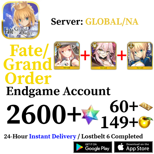 [ENGLISH/GLOBAL/NA][INSTANT] Castoria + Vitch + Artoria 2600+ SQ Fate Grand Order FGO Endgame Reroll Account