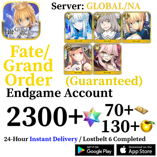 [ENGLISH/GLOBAL/NA][INSTANT] Morgan + Vitch + Oberon + Castoria + Artoria 2300+ SQ Fate Grand Order FGO Endgame Reroll Account