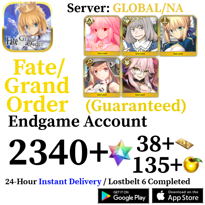 [ENGLISH/GLOBAL/NA][INSTANT] Arcueid + Vitch + Oberon + Castoria + Artoria 2340+ SQ Fate Grand Order FGO Endgame Reroll Account