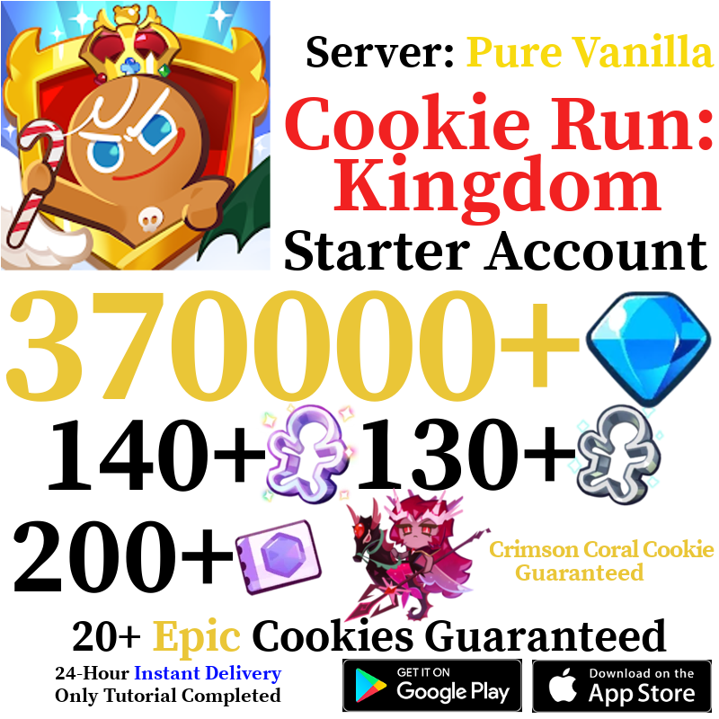 [GLOBAL/Pure Vanilla][INSTANT] 370,000+ Gems + Crimson Coral Cookie + Random Legendary/Ancient/Super Epic/Dragon Cookie | Cookie Run: Kingdom Starter Reroll Account