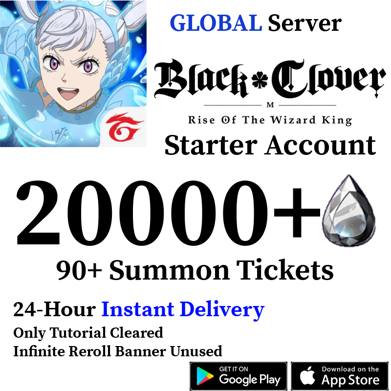 [GLOBAL] [INSTANT] (BUY 2 GET 3) 20000+ Crystals, 90+ Summon Tickets | Black Clover M Rise of the Wizard King Reroll Account