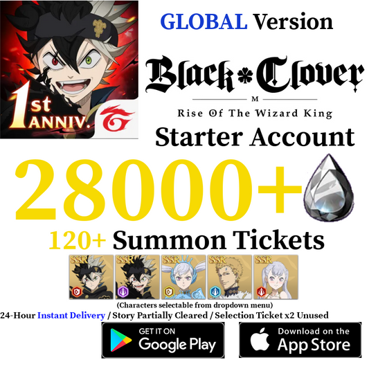 [GLOBAL] [INSTANT] 13000-28000+ Crystals + 120+ Summon Tickets / Asta Mimosa Julius Noelle | Black Clover M Rise of the Wizard King Reroll Account