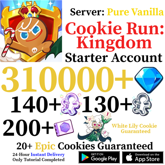 [GLOBAL/Pure Vanilla][INSTANT] 310,000+ Gems + White Lily Cookie +  Random Legendary/Ancient/Super Epic/Dragon Cookie | Cookie Run: Kingdom Starter Reroll Account