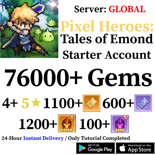 [GLOBAL] 76000+ Gems Pixel Heroes Starter Reroll Account