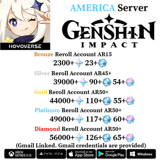 [America/NA] [INSTANT] Primogems Fates Genshin Impact Farmed Reroll Account